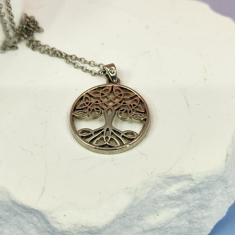 Celtic Tree of Life Necklace Silver Tone Knotwork Pendant Boho Spiritual Gift